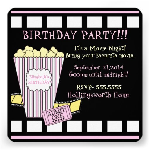 Movie Night-Popcorn Film Strip-Birthday Custom Invitations