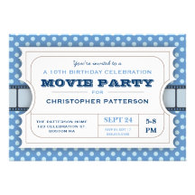 Movie Party Birthday Party Admission Ticket | Blue Personalized Announcement