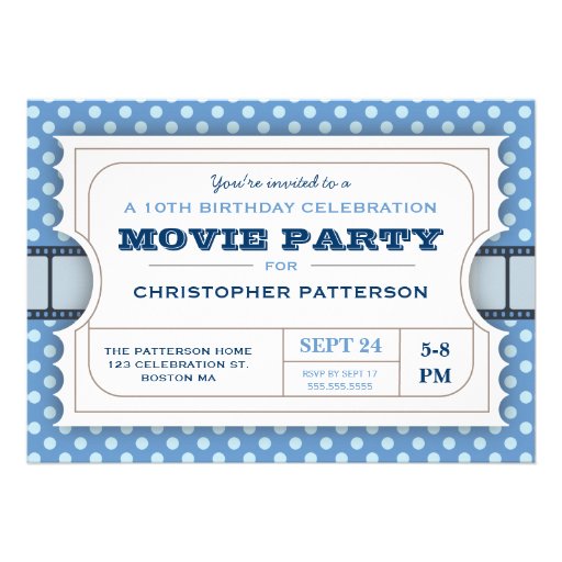 Movie Party Birthday Party Admission Ticket | Blue Personalized Announcement