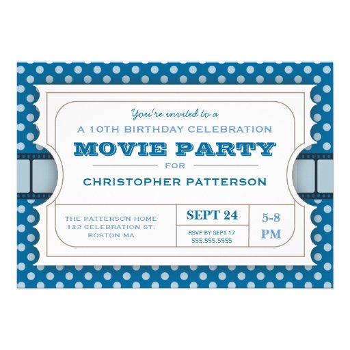 Movie Party Birthday Party Admission Ticket | Blue Personalized Invitation