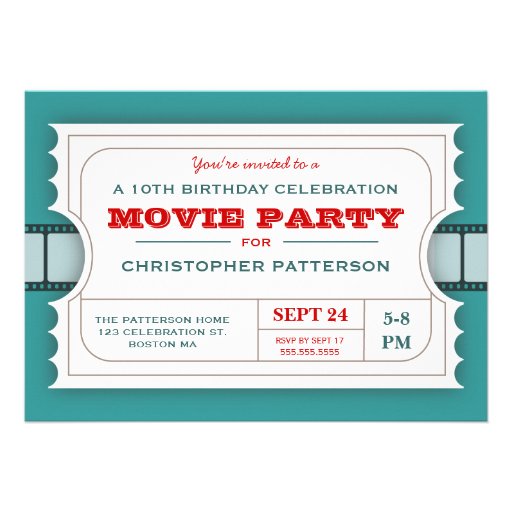 Movie Party Birthday Party Admission Ticket Invites