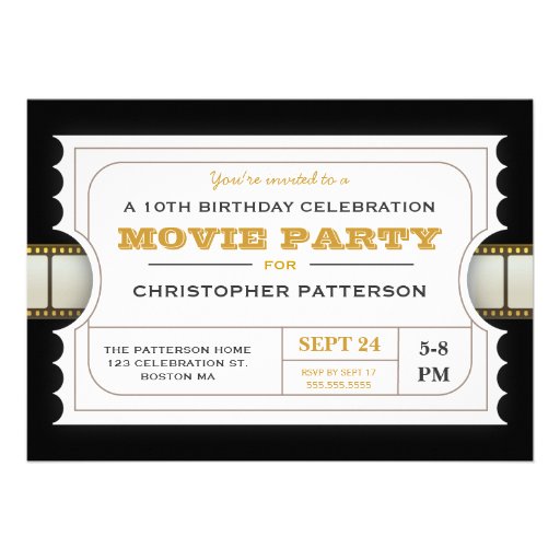 Movie Party Birthday Party Admission Ticket Personalized Invitations