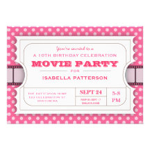 Movie Party Birthday Party Admission Ticket | Pink Custom Invites