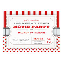 Movie Party Birthday Party Admission Ticket | Red Custom Invite