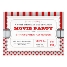 Movie Party Birthday Party Admission Ticket | Red Personalized Invite