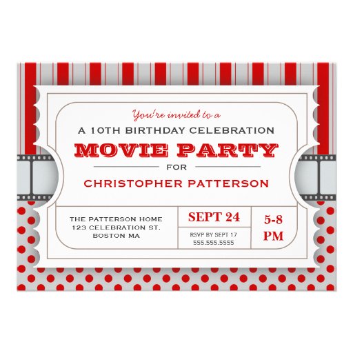 Movie Party Birthday Party Admission Ticket | Red Personalized Invite