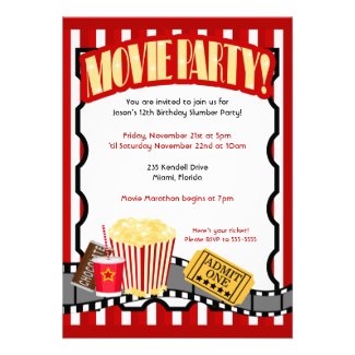 MOVIE PARTY Ticket Birthday Invitations