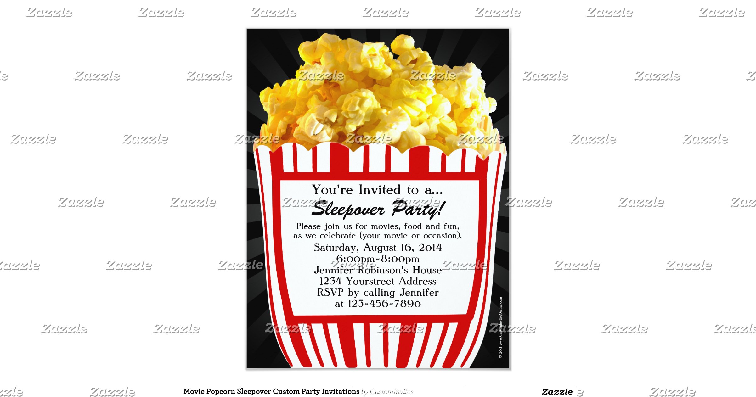 movie_popcorn_sleepover_custom_party_invitations ...