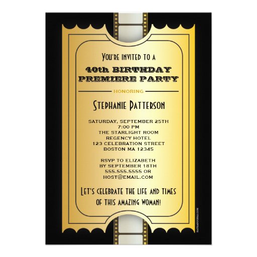 Movie Premiere Celebrity 40th Birthday Photo Gala Custom Invitation