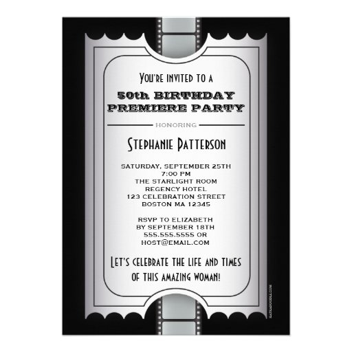 Movie Premiere Celebrity 50th Birthday Photo Gala Invites