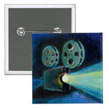 Movie projector colorful expressive painting art pin