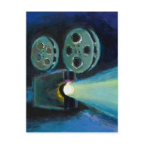 Movie projector colorful expressive painting art post card