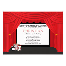 Movie screen and curtain birthday party invitation