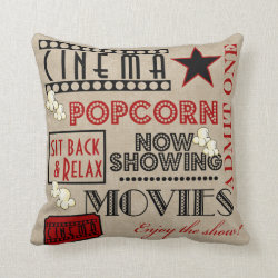 Movie Theater Cinema  Admit one ticket Pillow-red