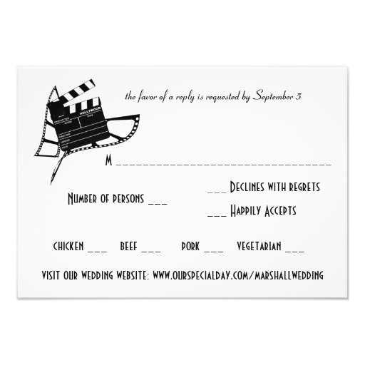Movie Themed Wedding Response & Meal Card