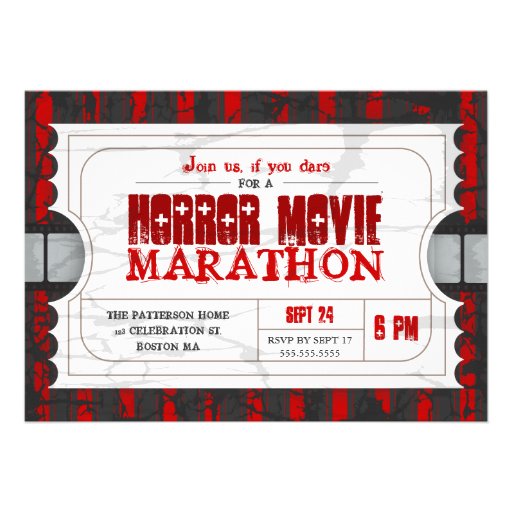 Movie Ticket Horror Movie Party Admission Invite