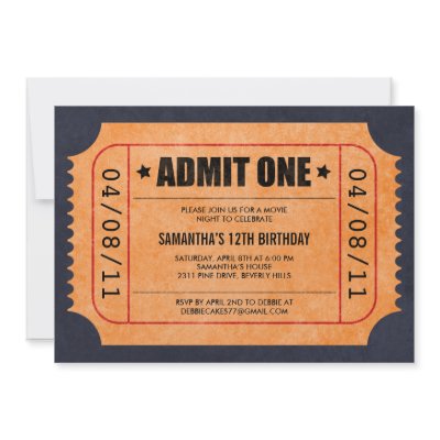 Free Ticket Templates on Admit One  Movie Theater Ticket Invitations With A Dark Navy Blue