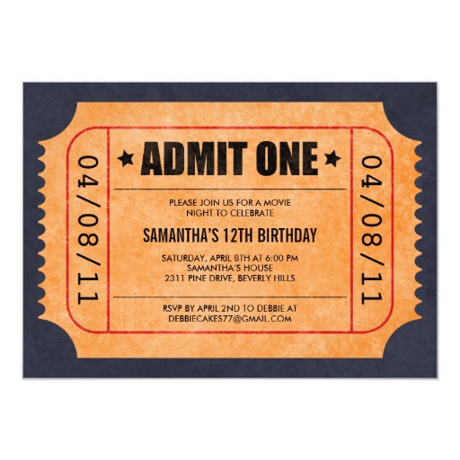 movie ticket invitations zazzle movie ticket invitations