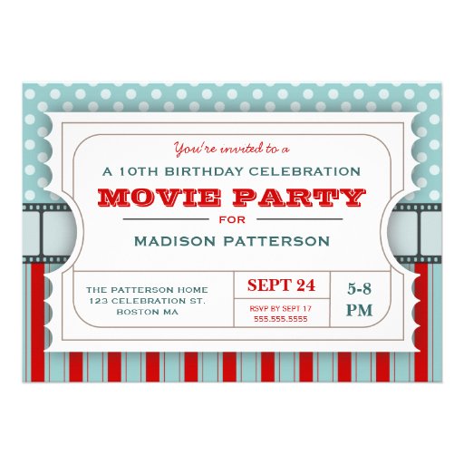 Movie Ticket Party Birthday Party Admission Ticket Personalized Invitation