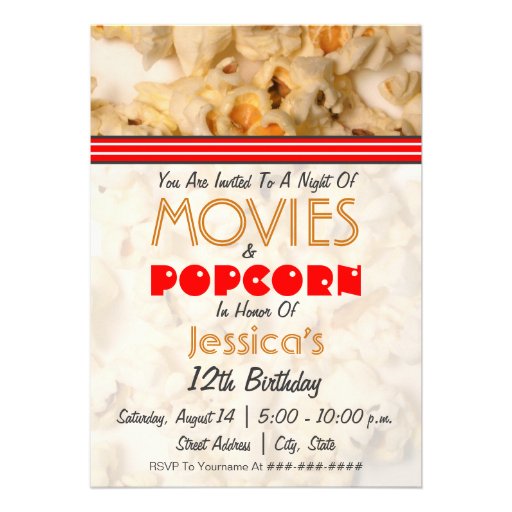 Movies &amp; Popcorn Birthday Party Invitation 5" X 7" Invitation Card | Zazzle