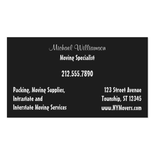 Moving Truck Green Movers Business Cards (back side)