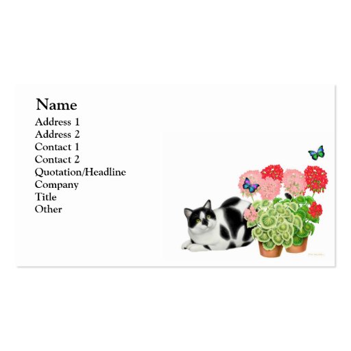 Moxie Cat and Butterflies Business Card (front side)