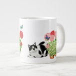 Moxie the Tuxedo Cat with Butterflies Mug Extra Large Mug