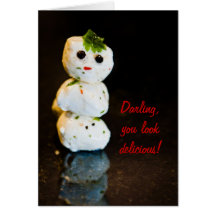 Mozzarella Ball Snowman Humor Greeting Cards