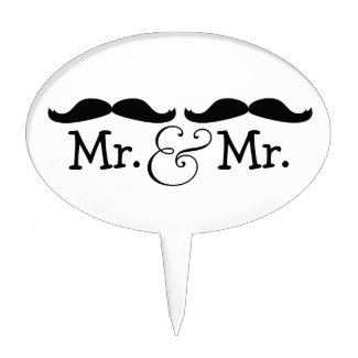 Mr and Mr Mustache Wedding v3 Cake Topper