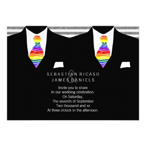 Mr and Mr Suit and Rainbow Tie Gay Wedding Invites