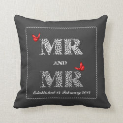 Mr and Mr White Lace  Word Art  Red Butterflies Throw Pillow