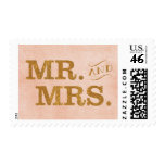 Mr. and Mrs. Gold and Coral Wedding Stamp