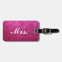 Mr and Mrs luggage tag - Hot Pink Faux Glitter