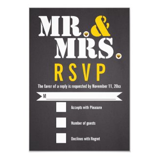 Mr. and Mrs. Modern typography black, yellow RSVP Custom Announcement