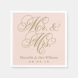 Mr. and Mrs. Napkins | Antique Gold and Blush Pink Disposable Napkin