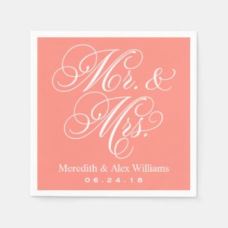 Mr. and Mrs. Napkins | Coral and White Paper Napkins