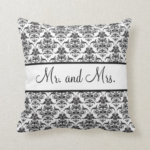 Mr. and Mrs. Newlywed Pillow Black and White Zazzle