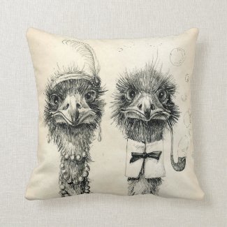 Mr. and Mrs. Ostrich Throw Pillows