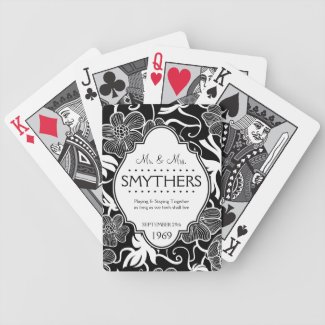 Mr and Mrs Personalized Anniversary or Wedding B&W Playing Cards