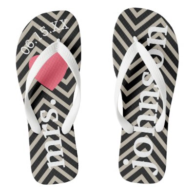 Mr. and Mrs. Personalized Honeymoon with Heart Flip Flops