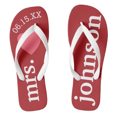 Mr. and Mrs. Personalized Honeymoon with Heart Flip Flops