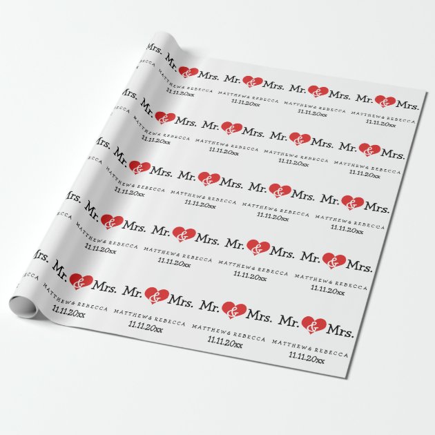 Mr and Mrs Red Heart Wedding Wrapping Paper