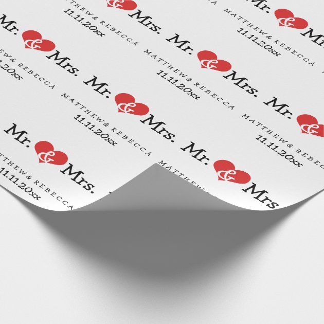 Mr and Mrs Red Heart Wedding Wrapping Paper-3