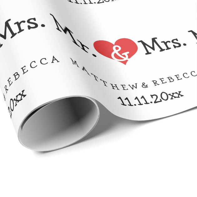 Mr and Mrs Red Heart Wedding Wrapping Paper