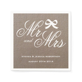 Mr and Mrs rustic burlap country wedding napkins Standard Cocktail Napkin