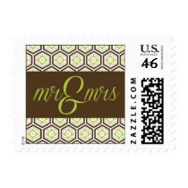 Mr. And Mrs. Wedding Stamps Brown And Green
