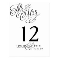 Mr. and Mrs. Wedding Table Number Post Card