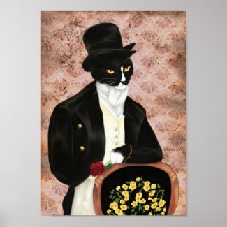 Mr Darcy Cat Holding Rose Print print
