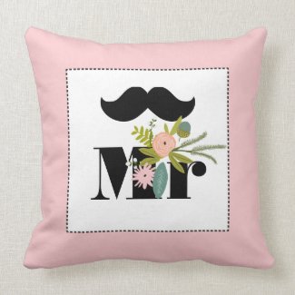 Mr groom Peachy Mustache Flora and Fauna Pillow