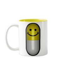 Mr.Happy Pill mugs by Cheesefactory Mr.Happy Pill mugs
